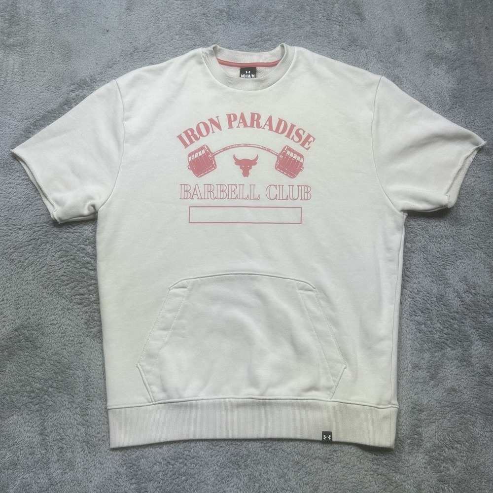 Under Armour UA‎ Project Rock Men's M Beige Iron Paradise Heavyweight Terry Crew